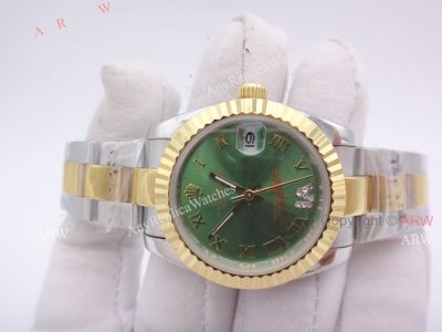 Replica Rolex Datejust 31mm Watch Diamond 2 Tone Olive Green Face 